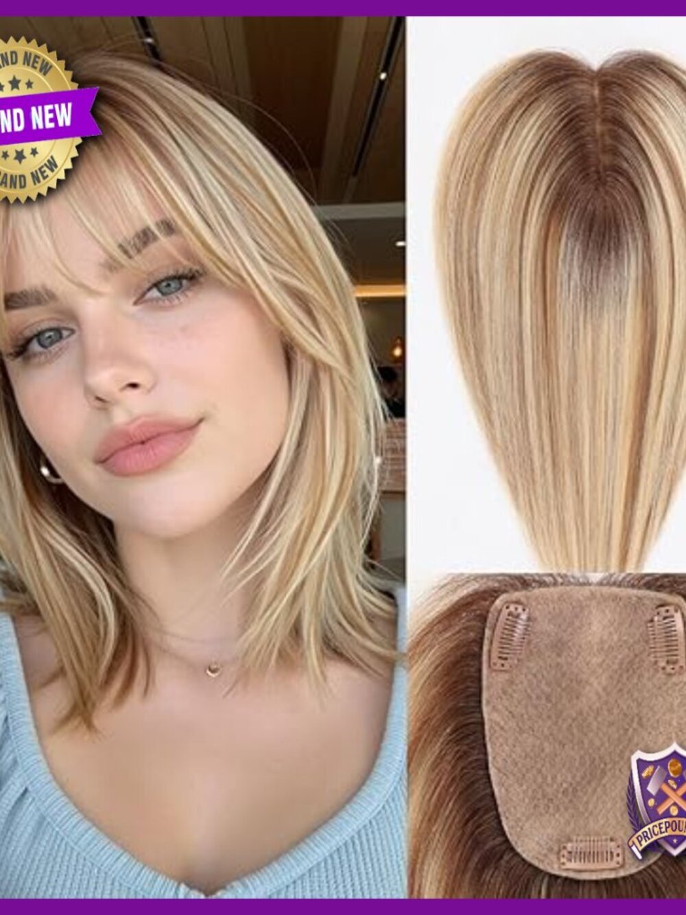 12 Inch Human Hair Topper with Simulation Silk Base for Thinning Hair